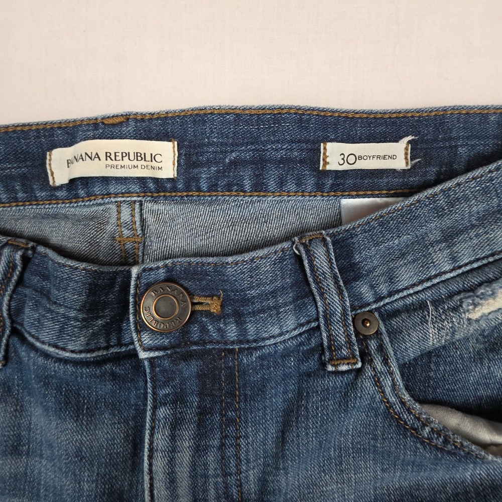 Banana Republic Premium Denim Boyfriend Jeans Women 30 Blue Distressed Cotton - Picture 2 of 11